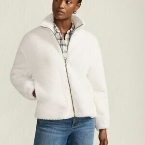 Lands’ End Womens Small‎ 6-8 Faux Shearling Fleece Full Zip Jacket Ivory Cozy